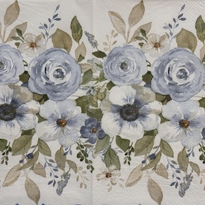 Serviette en papier floral bleu et blanc pour découpage mariage printemps décoration projets artisanaux scrapbooking fabrication de cartes shabby chic bricolage art 16 pouces
