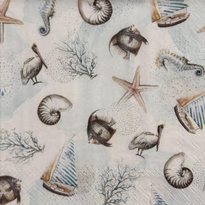 Küsten Decoupage Papierserviette mit Nautischem Strand Dekor, Pelikan Segelboot Seepferdchen Koralle Seestern Fisch für Sommer Ocean Craft