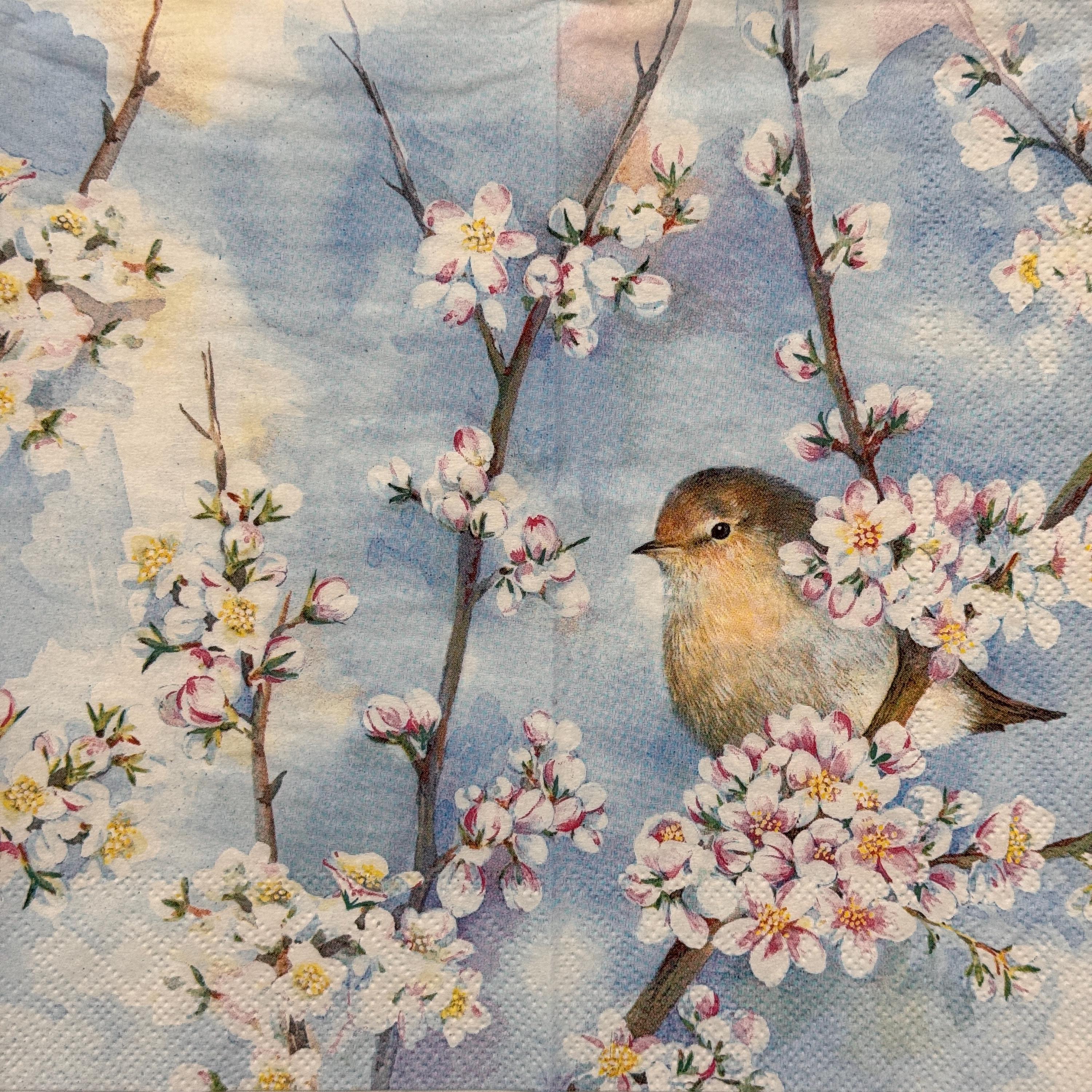 Decoupage Paper Napkin With Birds and Cherry Blossoms for Spring Crafts ...