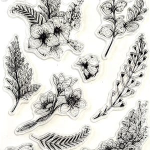 Clear Silicone Stamps Set with Floral Leaf Designs – 11-Piece Transparent Rubber Stamps for Scrapbooking Card Making Journaling DIY Crafts