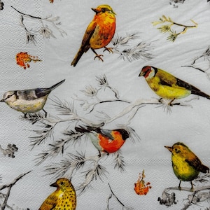 Vintage Decoupage Papierserviette „Vögel auf Ästen“, 33 cm – Natur-inspiriertes Design für Scrapbooking und dekorative Weihnachtsprojekte