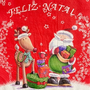 Christmas Paper Napkin for Decoupage Crafting with Santa Claus, Reindeer, Gifts, Red Festive, Snowflake  for Holiday DIY Projects 13&#39;&#39; 1PCS