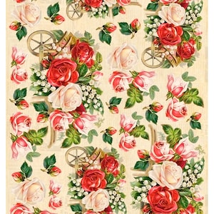 Vintage Roses Floral Decoupage Rice Paper Wheelbarrow Bouquet Design For Crafts Paper Or Cardstock Options Decoupage album Rice paper 7&quot;X11&quot;