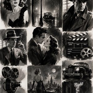 Film Noir Decoupage Rice Paper, Vintage Hollywood Detective Romance Woman Gangster Cinema Collage Scrapbook Art Paper Or Cardstock 8x11''