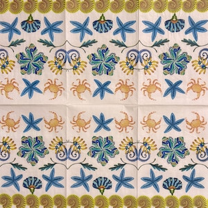 Servilleta de papel con temática de playa, estrellas de mar, cangrejos y adornos náuticos de colores, para decoupage, decoración costera de verano, regalo DIY, 16 x 13 pulgadas