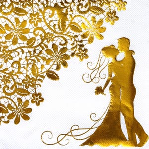 Gold Wedding Pattern Decoupage Napkin for DIY Crafting, Tissue Rice Paper for Scrapbooking, Card Making,Decoupage Decoration Napkin 13" 1PCS