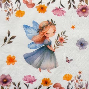 Fairy Garden Decoupage Paper Napkin: Magical Girl, Flowers, Butterflies 13&#39;&#39; 1PCS