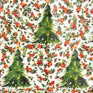 Kerstboom decoupage papieren servet met groene bomen rode bessen en sneeuwvlokken, dun papier voor vakantieambachten DIY decoratie 16&quot; 1 st