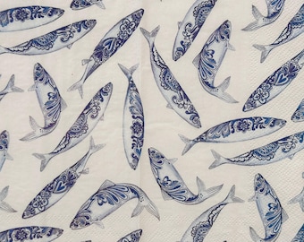 Élégante serviette de table en papier poisson pour découpage, scrapbooking, fabrication de cartes, décoration océan estival, artisanat côtier à faire soi-même, projet de serviette d'art marin marin 1 pièce
