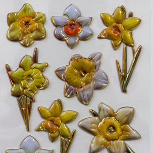 Pegatinas de narcisos 3D para manualidades, scrapbooking, tarjetas, decoupage, decoración, juego de pegatinas con flores amarillas y blancas, 10 unidades
