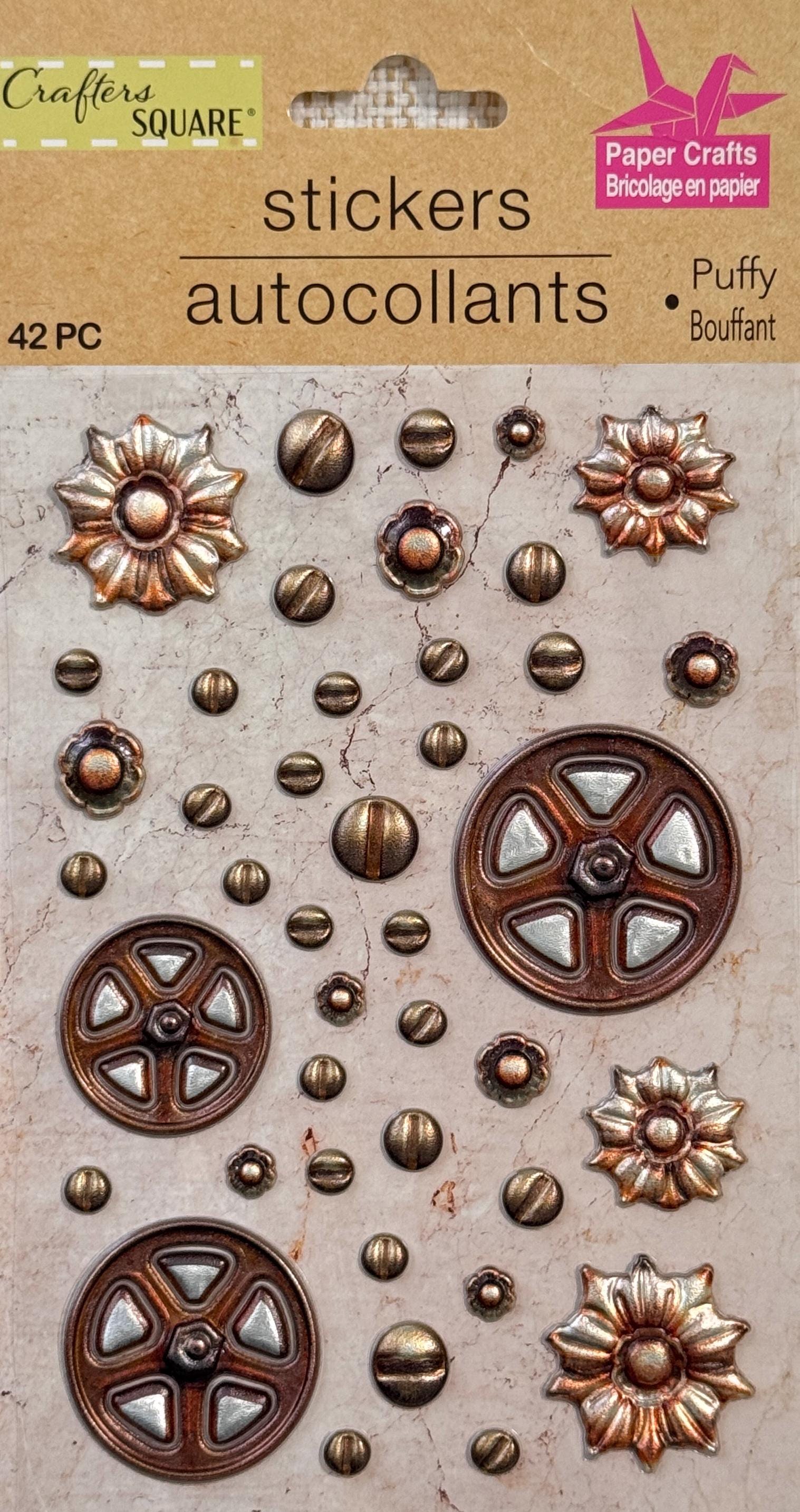 Copper Metallic Stickers, Puffy Stickers With Flowers, Gears, Screws ...