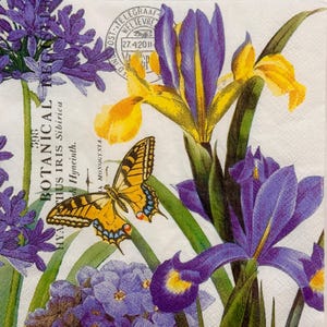 Frühling Iris Schmetterling Blumen Papierserviette für Decoupage, Scrapbooking, Kartenherstellung, Handwerk, 13 ''Ostern Muttertag Dekor Decoupage Serviette