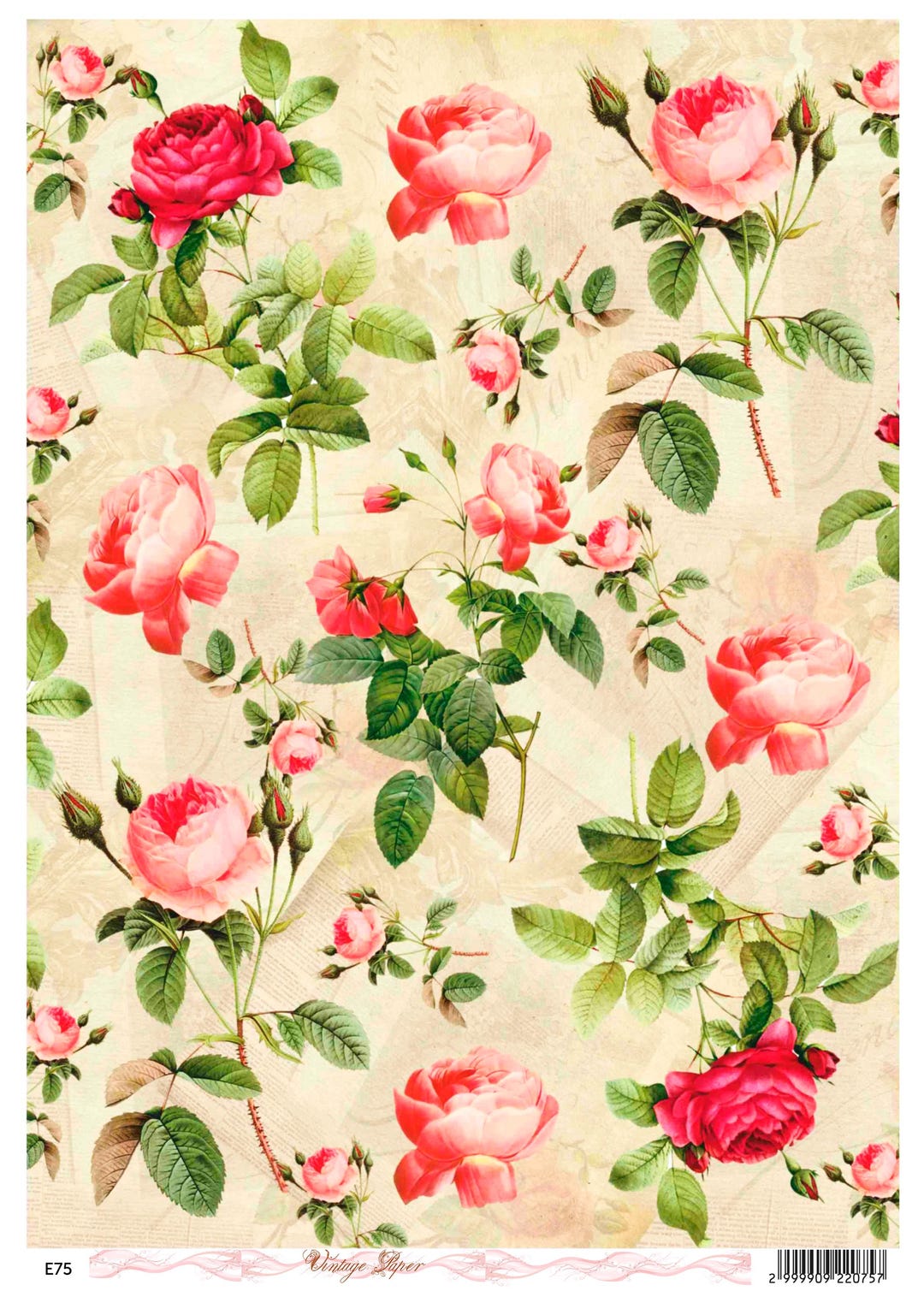 Decoupage Rice Paper Vintage Roses Floral Pattern Botanical Shabby Chic ...