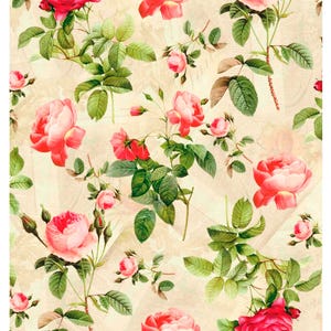 Decoupage Rice Paper Vintage Roses Floral Pattern Botanical Shabby Chic Pink Flowers Romantic Craft Design Paper or Cardstock art DIY 7&quot;x11&quot;