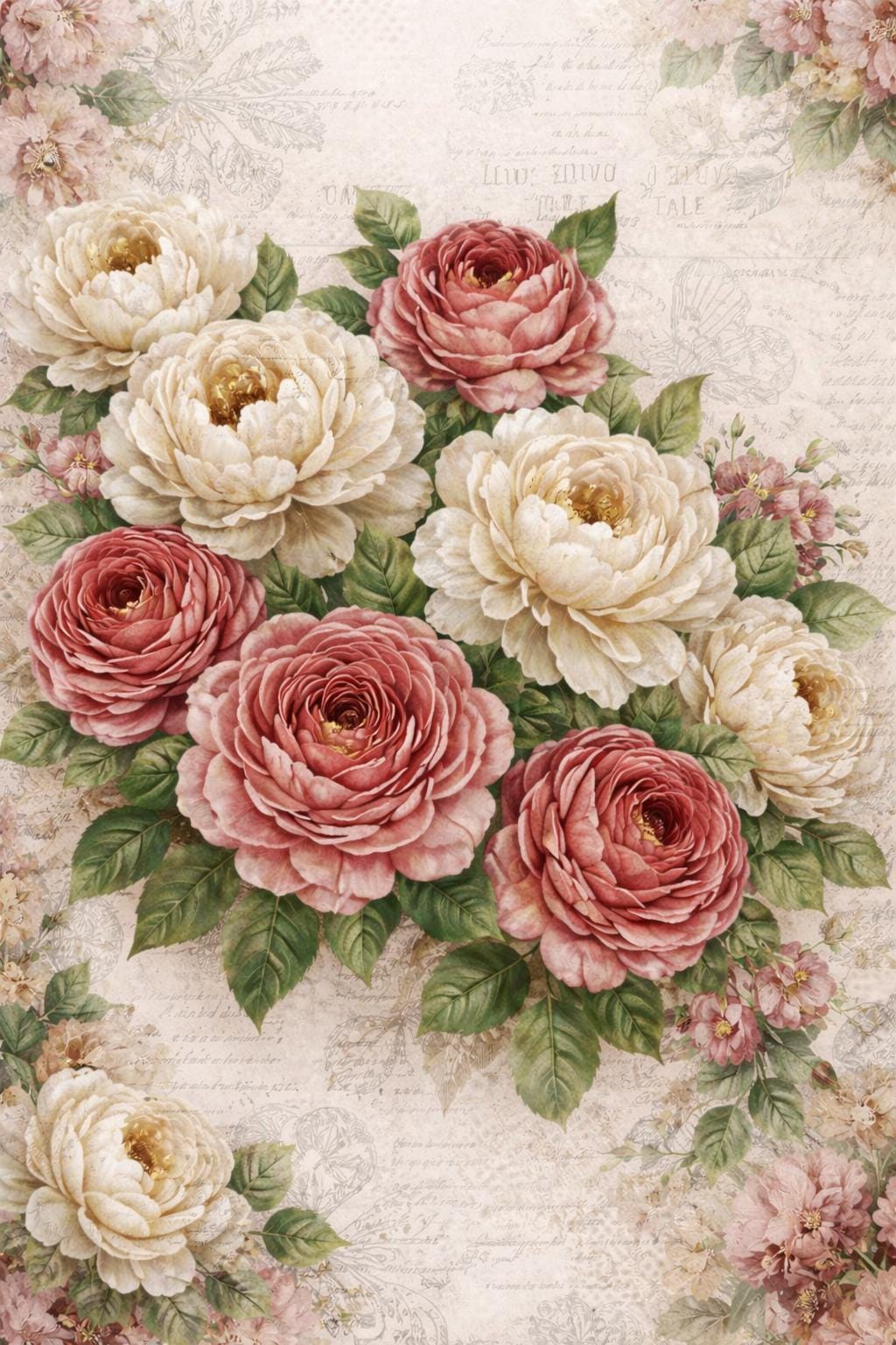 Rustic Roses Cardstock Vintage Peony Bouquet Decoupage Rice Paper, Romantic Floral Shabby Chic ...