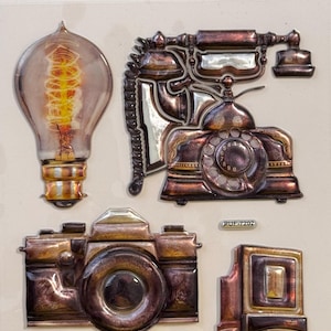 Zestaw naklejek Vintage Metallic 3D Puffy – Brązowe naklejki Steampunk do scrapbookingu, tworzenia kartek, majsterkowania, naklejek dekoracyjnych, 5 sztuk