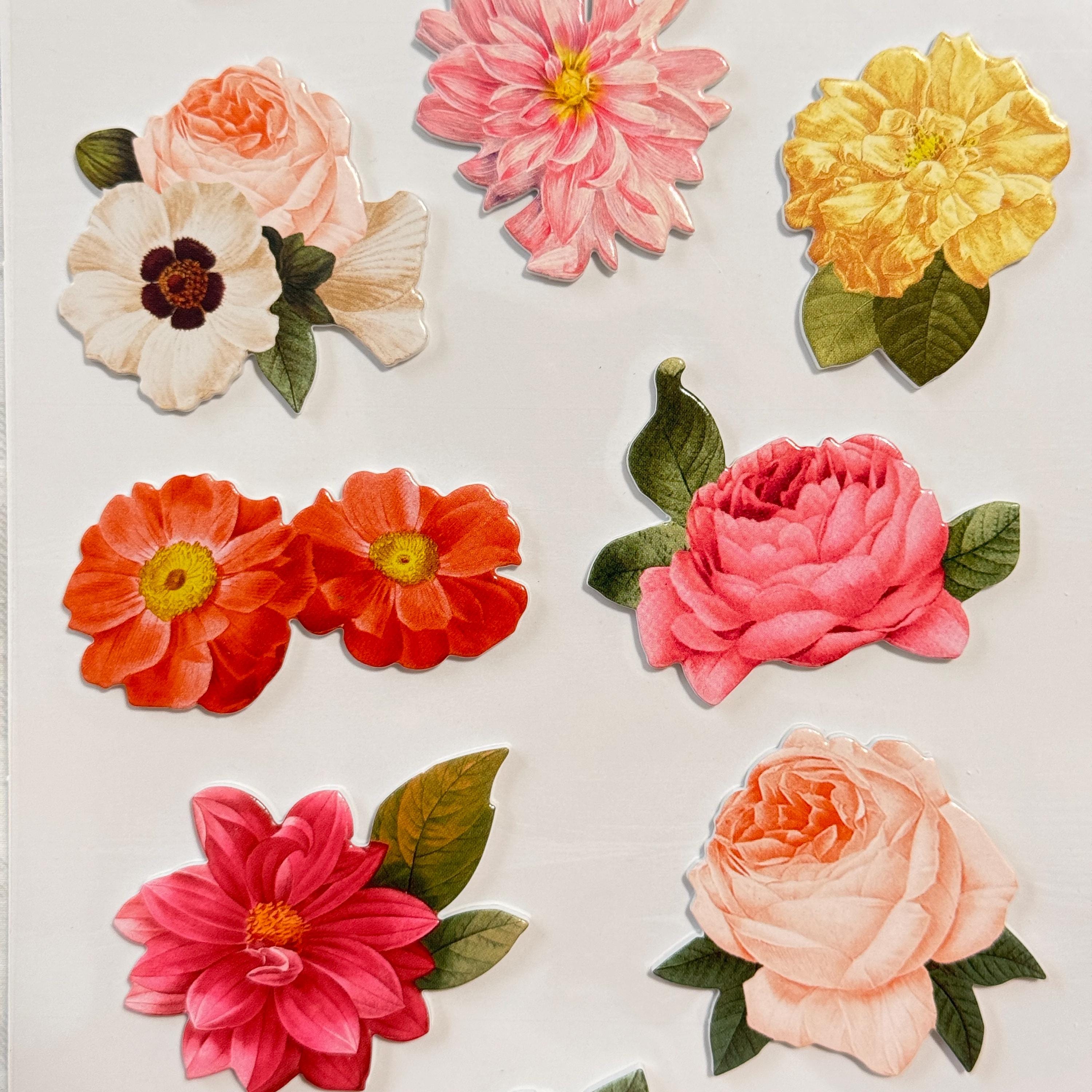 Vintage 3D Flower Stickers Set With Peonies Roses Camellia Dahlia ...