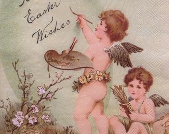 Vintage Easter Angel Paper Napkin for Decoupage, Angels vintage napkin, Best Easter Wishes Decorative Napkin for Scrapbooking & Crafts 1PC