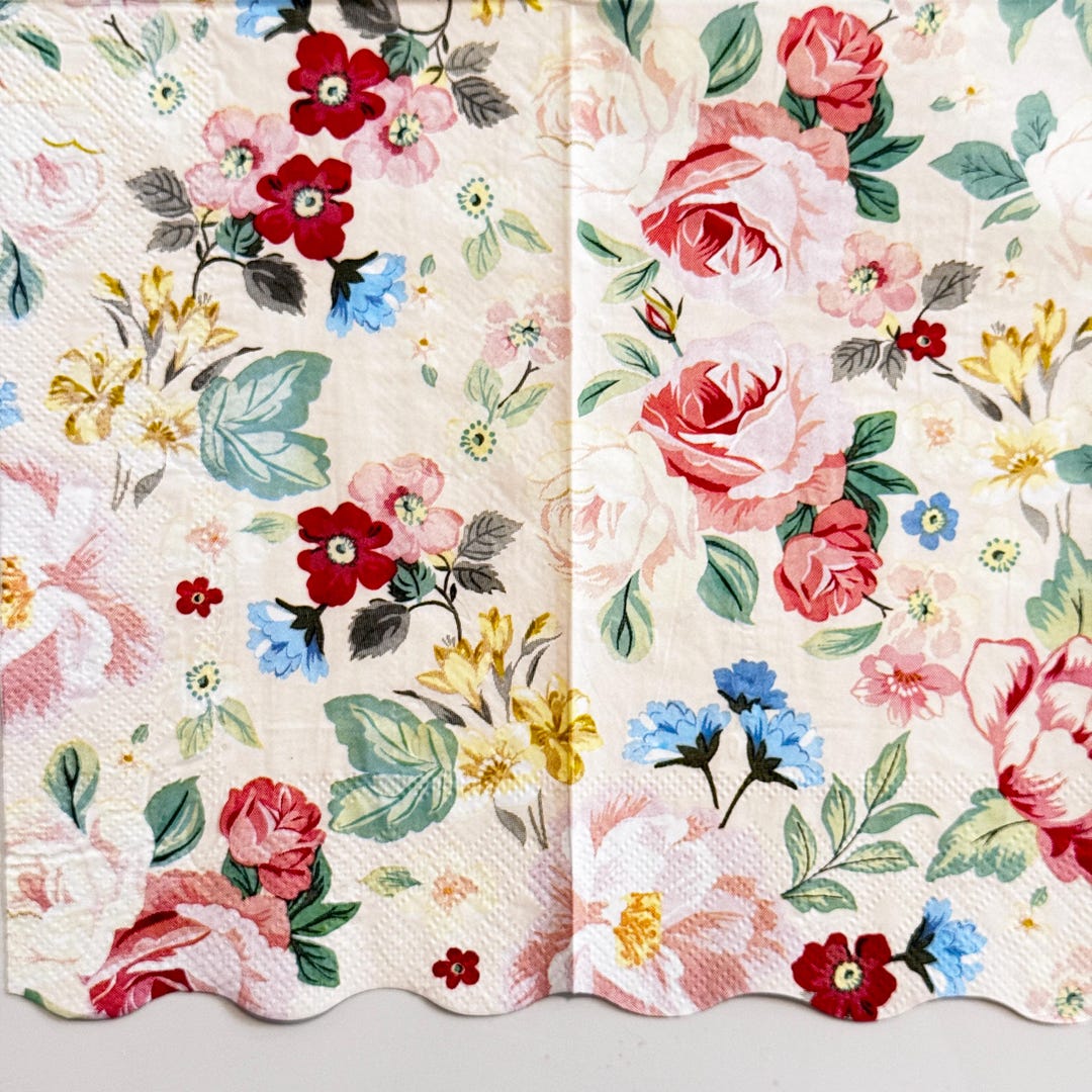 Romantic Floral Decoupage Paper Napkin, Pink Roses Blue Flowers ...