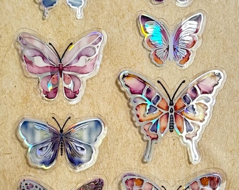 Metallic Silver Puffy Stickers Set with 8 Holographic Butterfly Stickers for Scrapbooking, Card Making, Journals, DIY Crafts, Decor Stickers