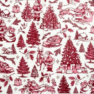 Vintage Santa Claus Christmas Decoupage Paper Napkin with Trees Gifts Sleigh Reindeer Pattern, Thin Paper Holiday Craft Card Making 16&#39;&#39; 1PC