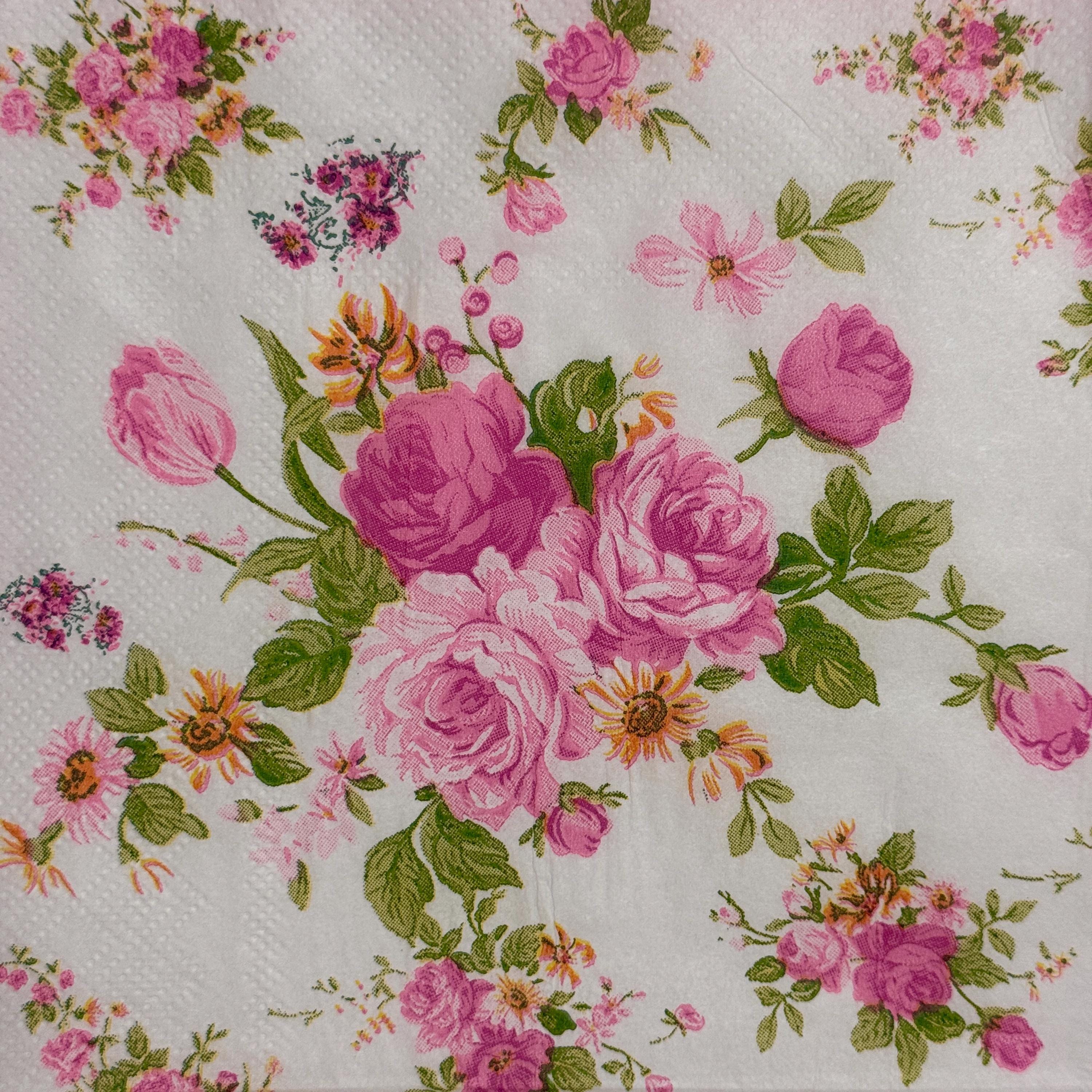 Pink Floral Paper Napkin for Decoupage - 13x13 Inches With Roses 1pc - Etsy