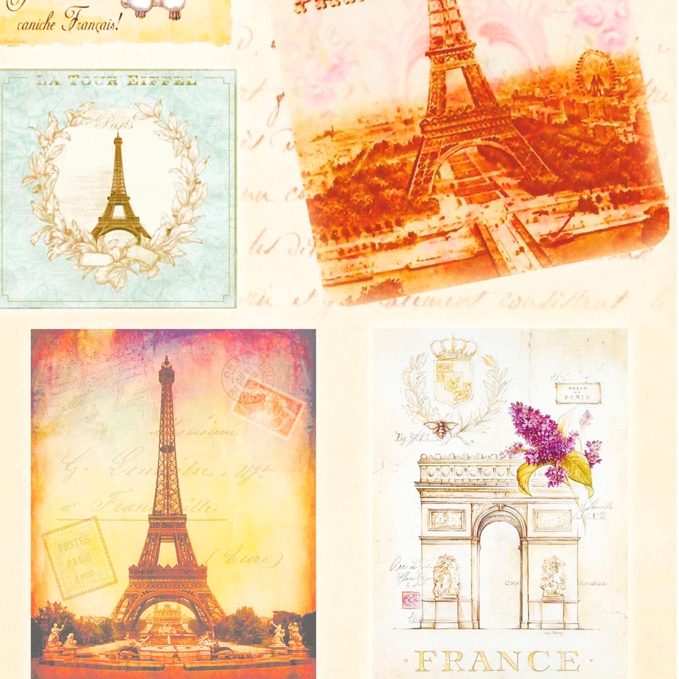 Vintage Paris Eiffel Tower Decoupage Rice Paper Arc De Triomphe French ...
