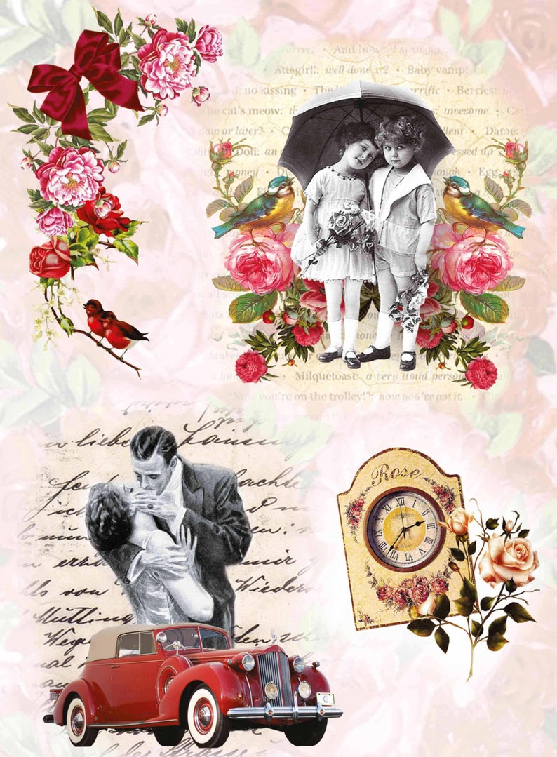 Decoupage Paper Retro Photo Love Print Scrapbooking Paper Art | Etsy