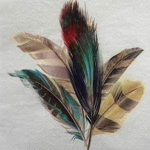 Serviette en papier pour découpage vintage avec plumes, 13 pouces de style bohème rustique pour travaux manuels, scrapbooking, cadeau de projets décoratifs, serviette oiseau