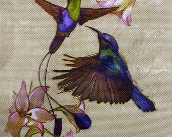 Exotic Hummingbirds & Pink Flowers Decoupage Napkin, 13'' 1PC  Nature-Inspired Design for DIY Crafts, Scrapbooking, Decorative Projects Gift