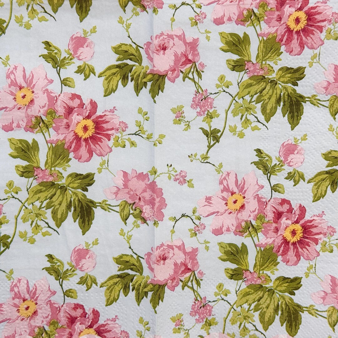 Vintage Floral Paper Napkin for Decoupage With Pink Peonies and Wild ...
