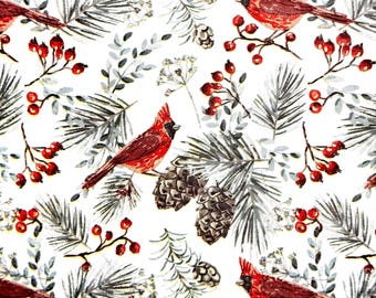 Julkardinaler Pappersservetter för decoupage Röda fåglar Kottar Vinterbär Vintergröna grenar Julpyssel DIY-dekoration 25 cm 1 st