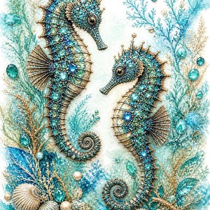 Seahorse Decoupage Rice Paper, Coastal Ocean Fantasy Marine Jewel Artwork Scrapbooking Nautical Crafts Paper Or Cardstock  A4 8x11'' 1 PC