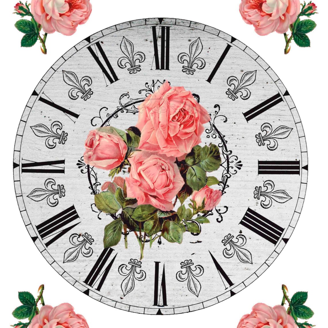 Vintage Rice Paper Clock Face With Roses Design for Decoupage, Paper or ...