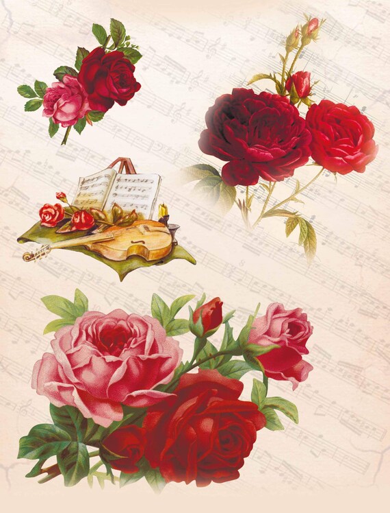 Decoupage Paper Print Flowers Floral Roses Printable Etsy