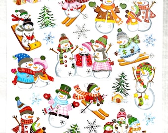 Winter Schneemann Aufkleber Set, Ski fahren Schneemann, Schneeflocken, Kiefern, Schlitten, gemütliche Hütten, flache Papieraufkleber für Kunsthandwerk, Karten, Scrapbooking