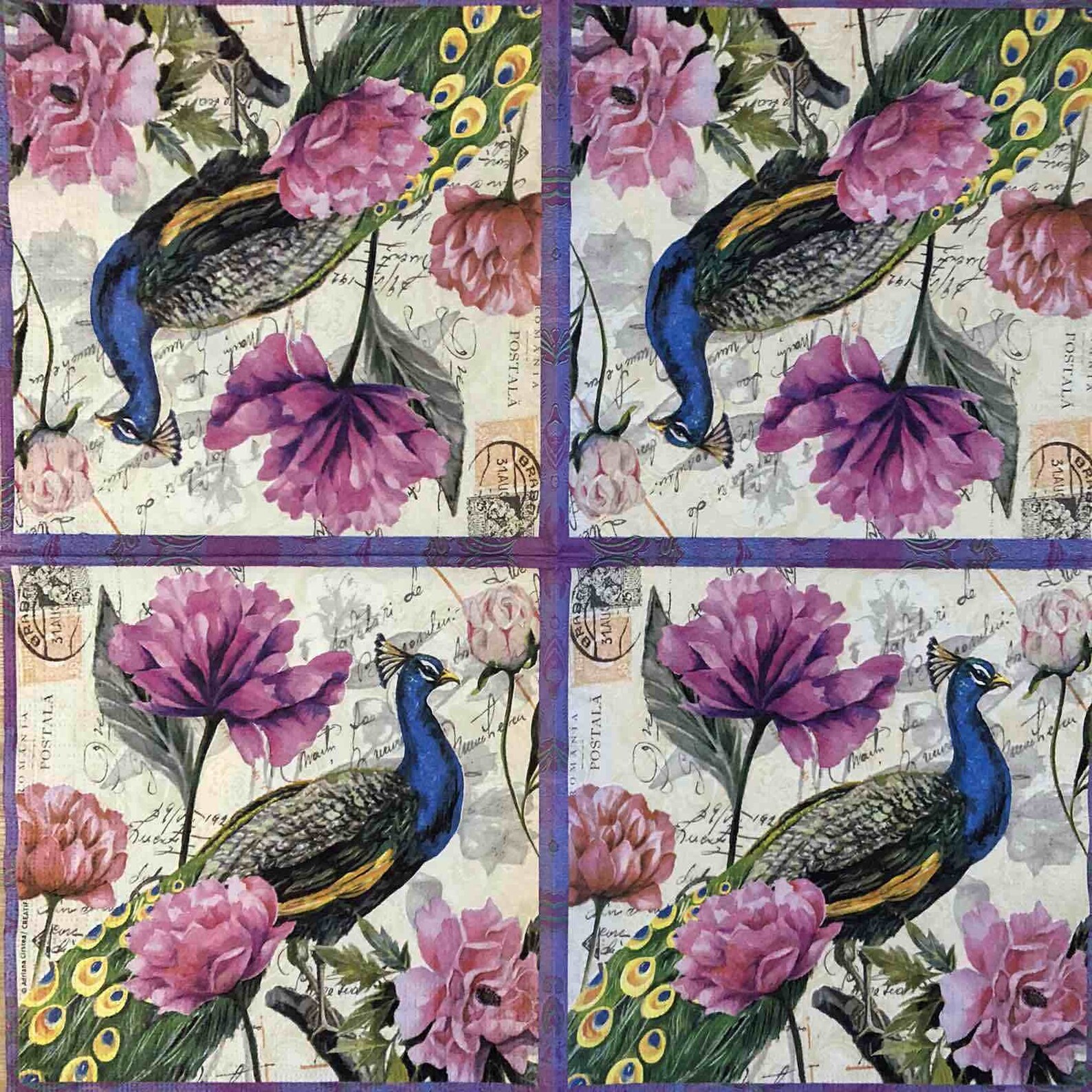 Peacock flowers vintage napkins Paper napkins Decoupage Etsy