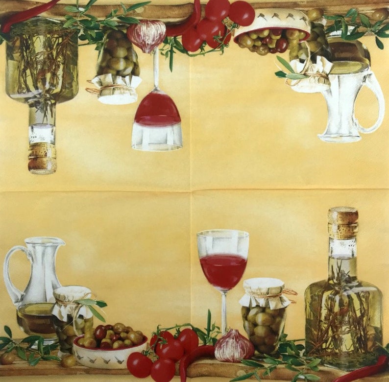 Paper napkin Decoupage napkins Art paper Scrapbooking paper Art print Vintage paper Craft DIY retro Handmade Food olives napkin 13*13#29