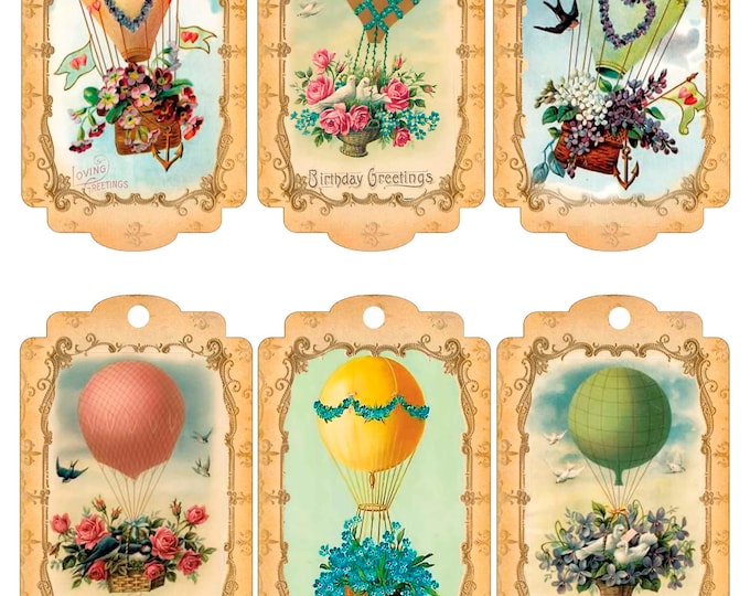 Vintage Hot Air Balloons Floral Decoupage Rice Paper Birthday Greetings ...