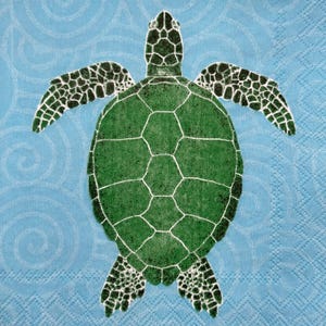 Sea Turtle Ocean Decoupage Napkin Thin Blue Paper with Green Turtles for Beach Scrapbooking Summer Crafts Decoupage Card Making 10&#39;&#39; 1PCS