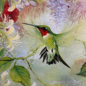 Guardanapo de papel floral vintage com beija-flor e madressilva para decoupage, scrapbooking, criação de cartões, artesanato faça você mesmo - Papel para decoupage de pássaros de 10''