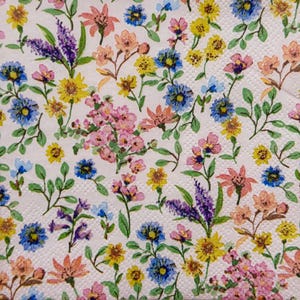 Frühlingswiese Wildblumen Serviette für Decoupage, bunte Blumen Papierserviette zum Basteln Scrapbooking Karte machen Ostern DIY Projekte 10 ''