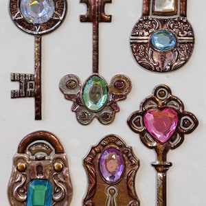 Vintage Schloss Schlüssel Juwel Aufkleber mit Strasssteinen für Scrapbooking Kartenherstellung Handwerk Dekor - 3D Silikon Metall Aufkleber für DIY-Projekte