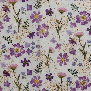 1 servilleta de papel con diseño de flores silvestres de prado para decoupage, manualidades florales de primavera, Pascua, tarjetas de bricolaje, scrapbooking, servilleta con flores violetas y rosas de 16 pulgadas