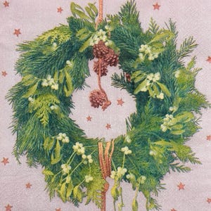 Serviette en papier couronne de Noël pour découpage scrapbooking fabrication de cartes guirlande de pommes de pin vertes gui vacances bricolage, serviette de table 13 pouces