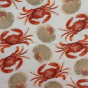 Coastal Red Crabs and Seashells Paper Napkin for Decoupage 13&#39;&#39; 1PCS Summer Beach Ocean Theme for Crafts Scrapbooking Card Making DIY