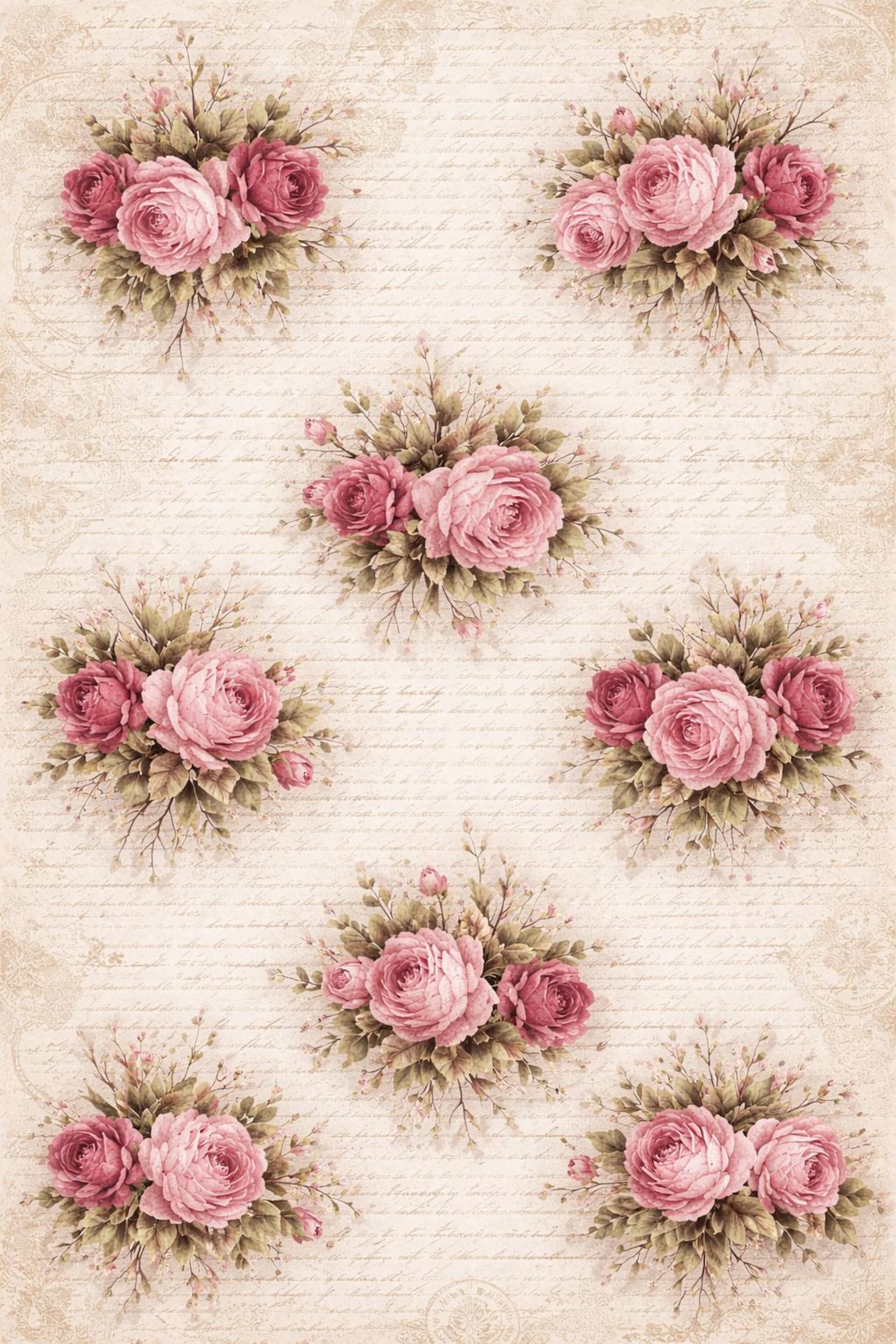 Shabby Chic Floral Decoupage Rice Paper Vintage Pink Rose Bouquets ...