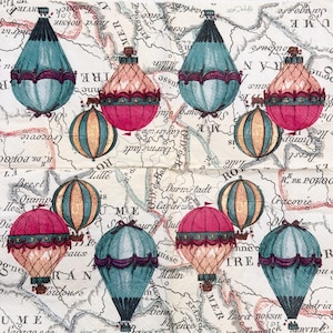 Tovagliolo di carta vintage con mongolfiera per decoupage, 10'', mappa retrò, tema di viaggio, palloncini colorati per fai da te, scrapbooking, creazione di biglietti