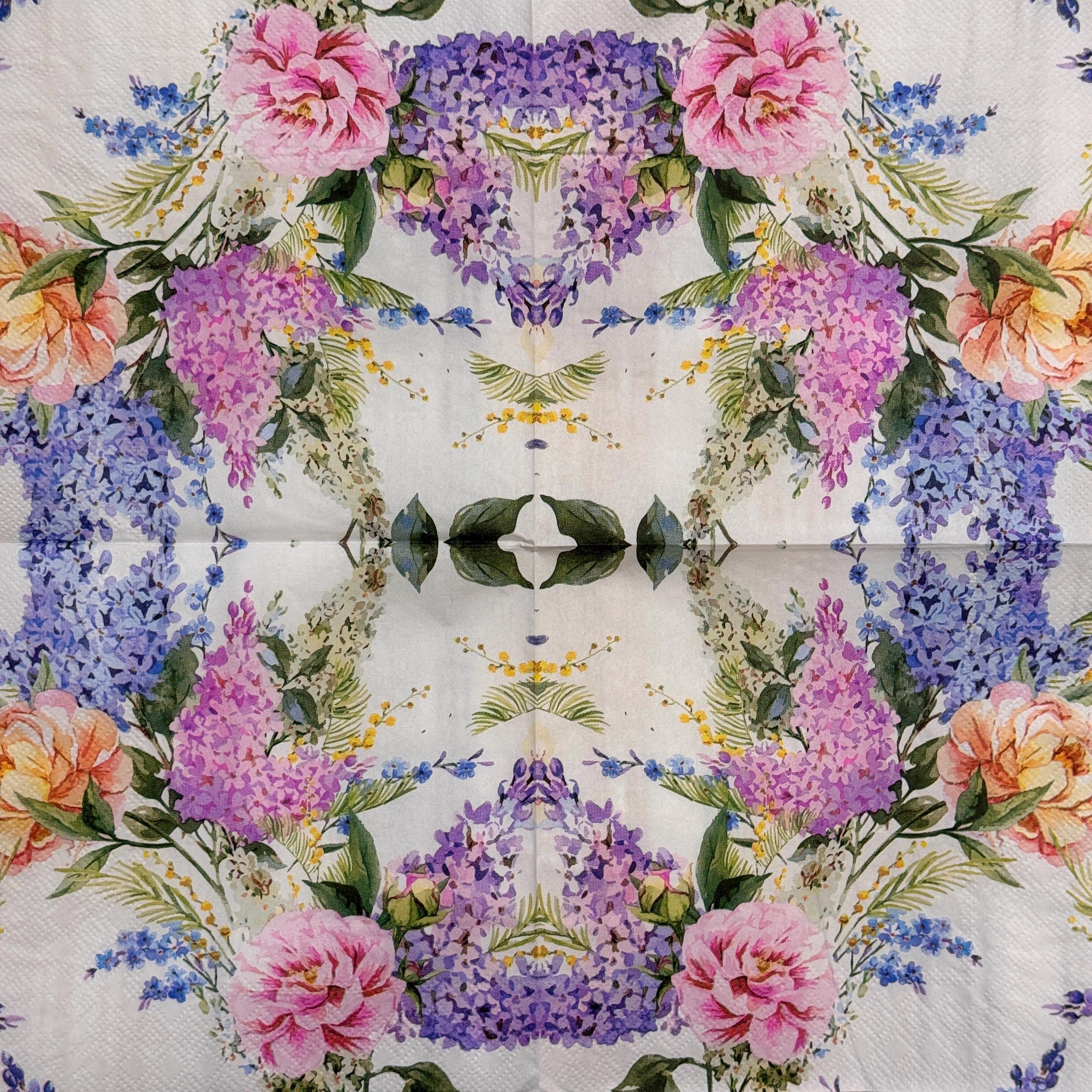 Vintage Floral Napkin for Decoupage, Pink Roses Lilacs and Blue ...