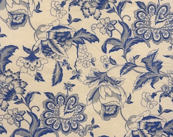 Vintage Blue Floral Paper Napkin for Decoupage, Scrapbooking, Crafting, Elegant Baroque Style Flowers Leaves Paper napkin 13'' 1pcs